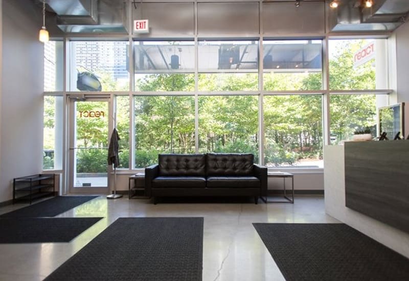 Inside the lobby at React Physical Therapy Clinic at Lakeshore East