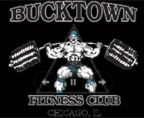 Bucktown Fitness Club logo featuring a man lifting an extremely heavy barbell